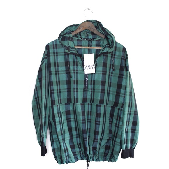 Zara Checked Hooded Lightweight Jacket Large Retro - Picture 4 of 16